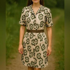 Anja Flint Vintage 90s Y2K Silk and Leather Short Sleeve Sheath Shirt Dress XS